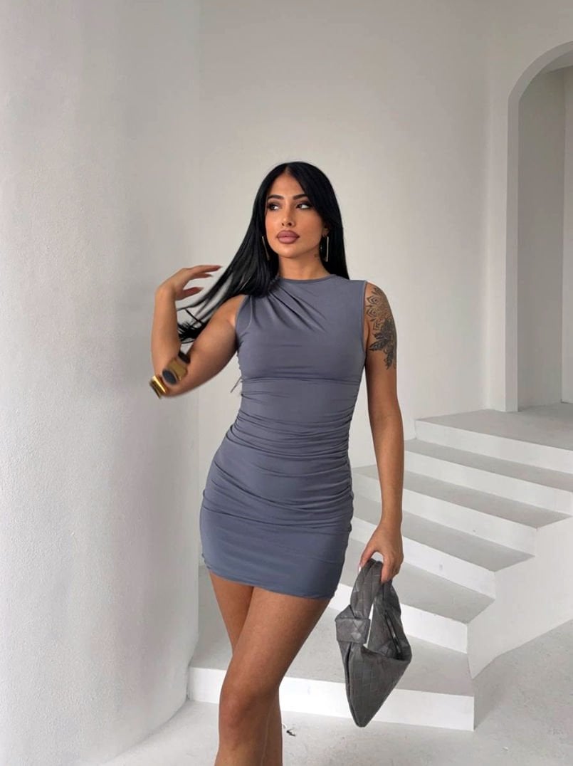 Sendy Kolsuz Elbise Gri