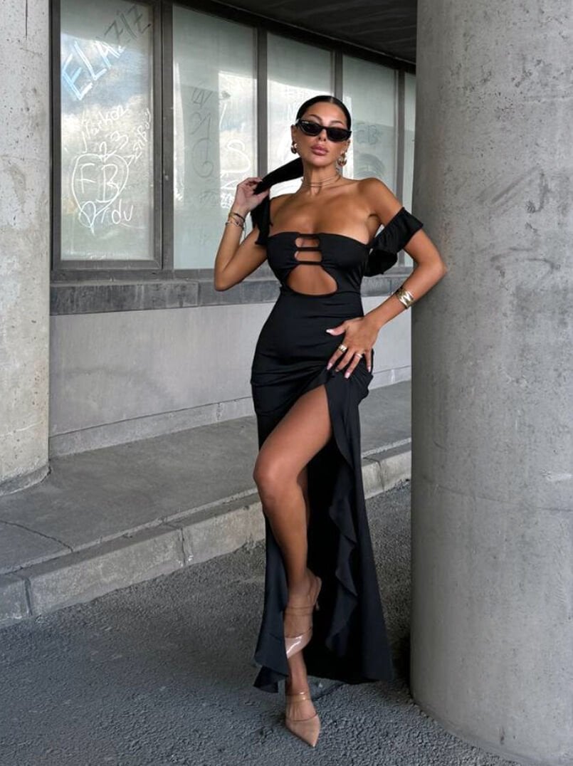 Fırfırlı maxi boy elbise