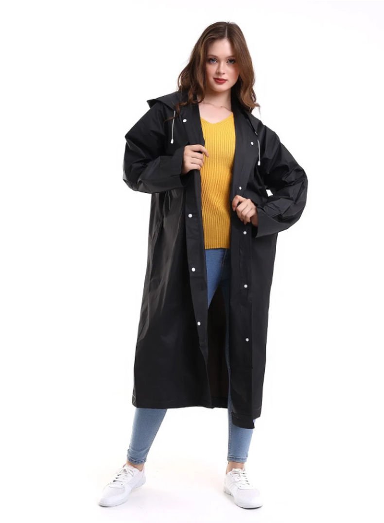 Unisex Kapüşonlu Çıtçıtlı Yağmurluk Siyah