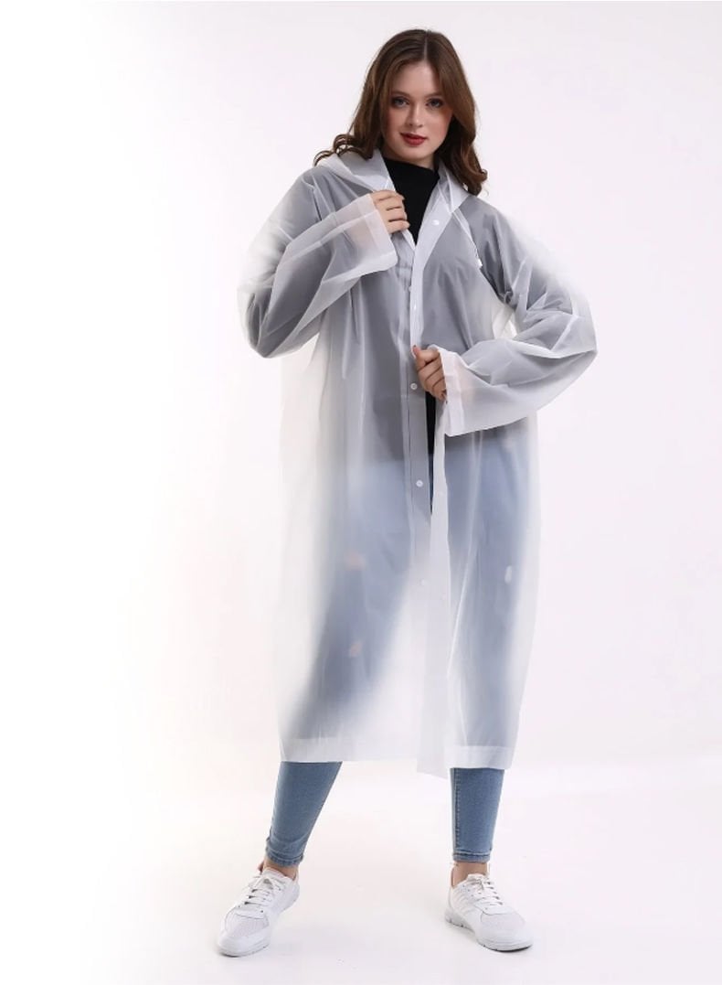 Unisex Kapüşonlu Çıtçıtlı Yağmurluk Beyaz
