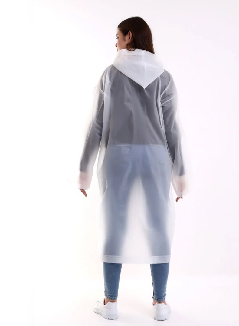 Unisex Kapüşonlu Çıtçıtlı Yağmurluk Beyaz