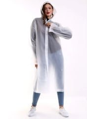 Unisex Kapüşonlu Çıtçıtlı Yağmurluk Beyaz