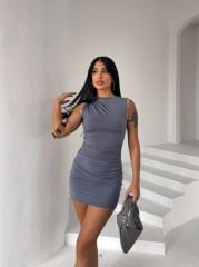 Sendy Kolsuz Elbise Gri