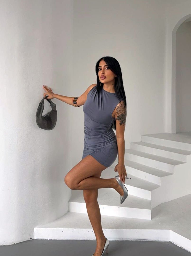 Sendy Kolsuz Elbise Gri