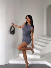 Sendy Kolsuz Elbise Gri
