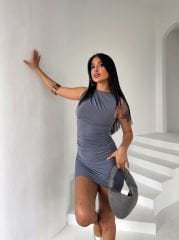 Sendy Kolsuz Elbise Gri