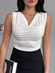 Degaje Yaka Bluz Beyaz