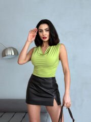 Degaje Yaka Bluz Yesil