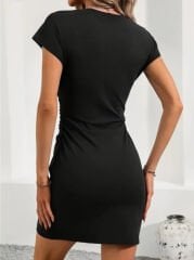 Büzgülü Kısa Janjan Krep Elbise