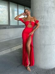 Fırfırlı maxi boy elbise