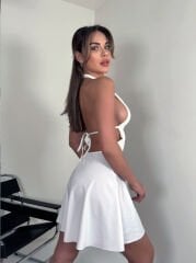 Büzgü detaylı kloş mini elbise