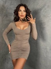 Gül detay büzgülü mini elbise