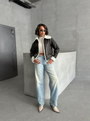 Süet Peluş Mont Antrasit Krem