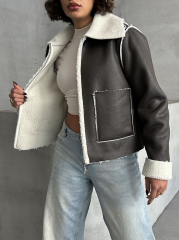 Süet Peluş Mont Antrasit Krem