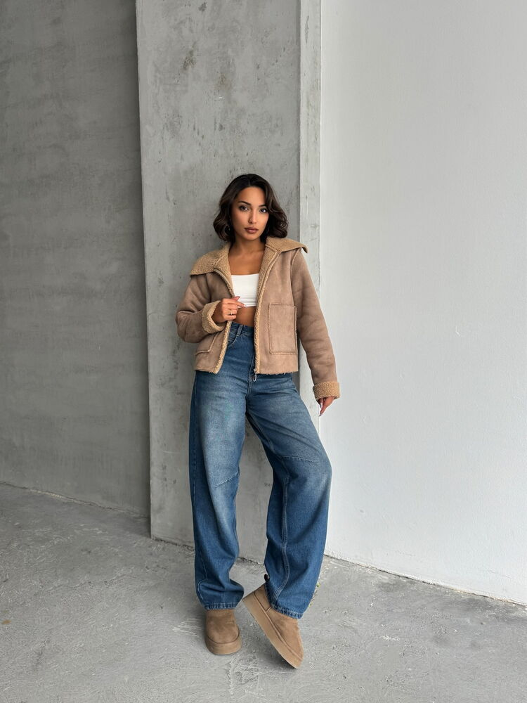 Süet Peluş Mont Vizon