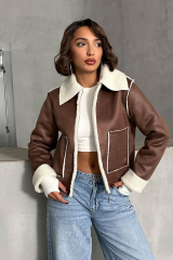 Süet Peluş Mont Kahverengi Krem