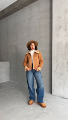 Süet Peluş Mont Kahverengi