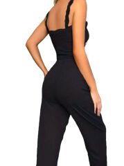 Dantelli Pamuklu Crop ve Pantolon Takımı Premium Pijama Takımı Siyah