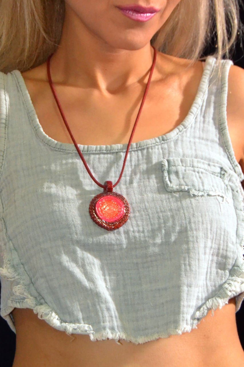 El Yapımı Özel Tasarım  Kırmızı Kolye