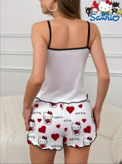 Hello Kitty Baskılı Askılı Şortlu Pijama Takımı