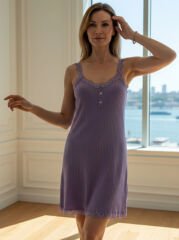 Dantelli Pamuklu Kaşkorse Gecelik Premium Gecelik Mor