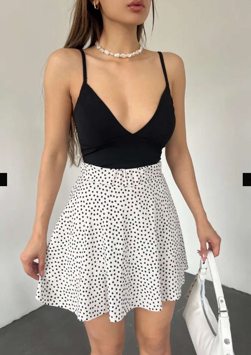 Desenli Krinkıl Şortlu Etek Beyaz