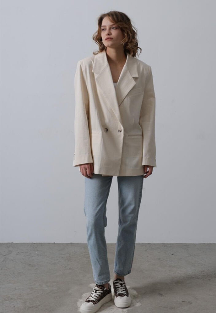 Oversize Blazer Ceket - Natür