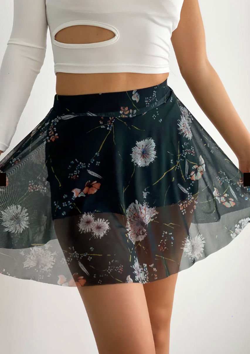 Desenli Krinkıl Şortlu Etek Çicekli