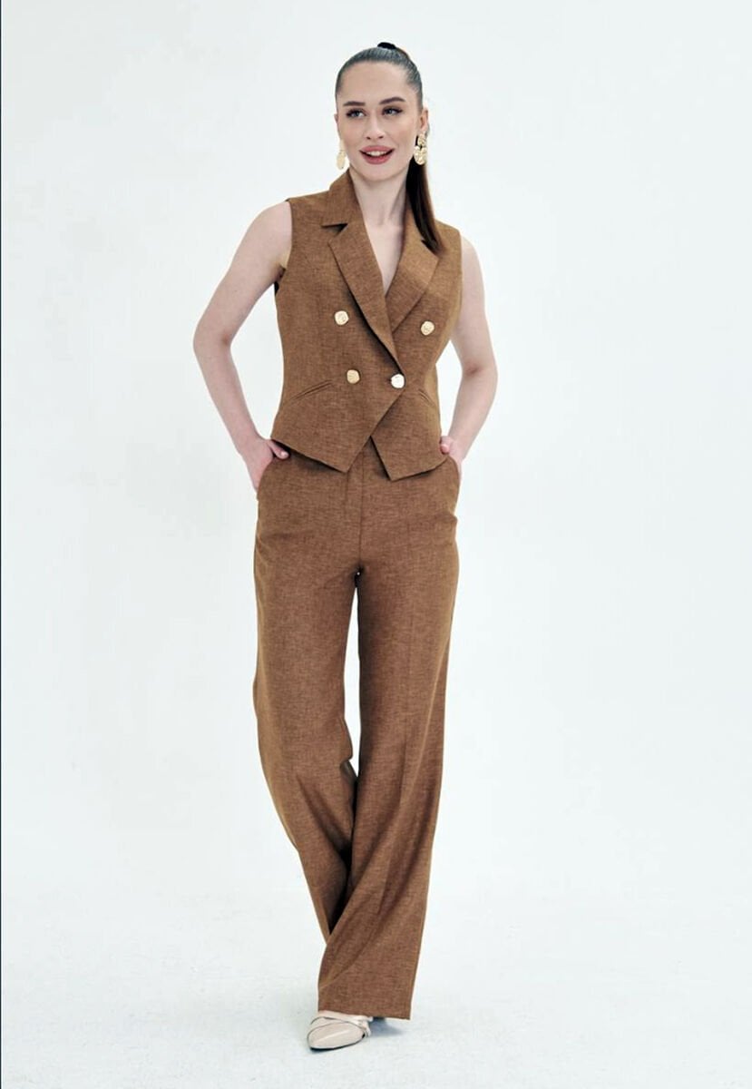 Yelekli takım kahve