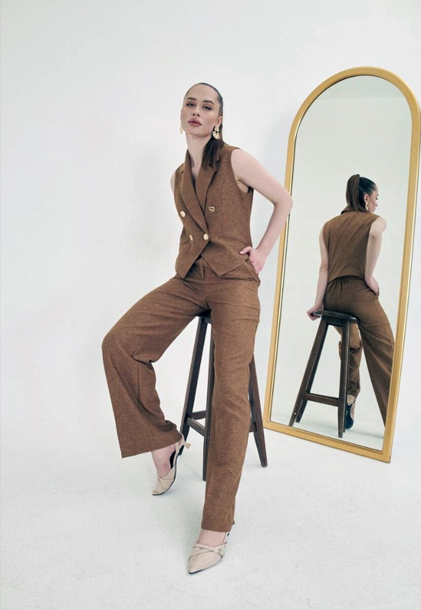 Yelekli takım kahve