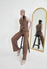 Yelekli takım kahve