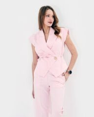 Belden Bağlama Yelekli Takım Pembe