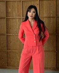 Kısa Ceketli Bol Paça Takım Kırmızı