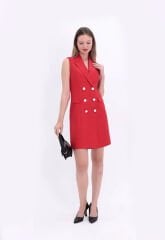Düğme Detaylı Kolsuz Elbise Kırmızı