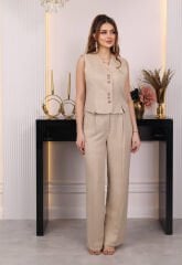 Düğme Detaylı Yelekli Takım Taş