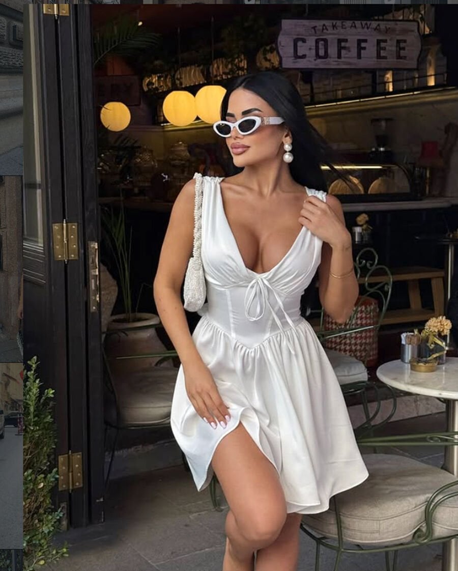 Saten Mini Elbise Beyaz
