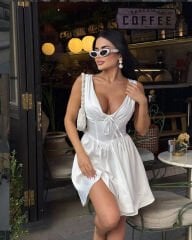 Saten Mini Elbise Beyaz