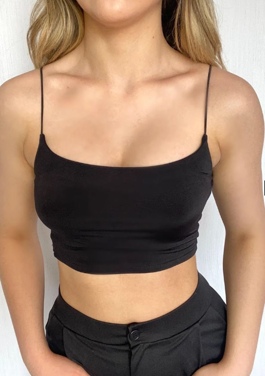 İp Askılı Crop Buzzy Bluz Siyah