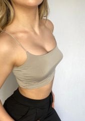İp Askılı Crop Buzzy Bluz  Taş