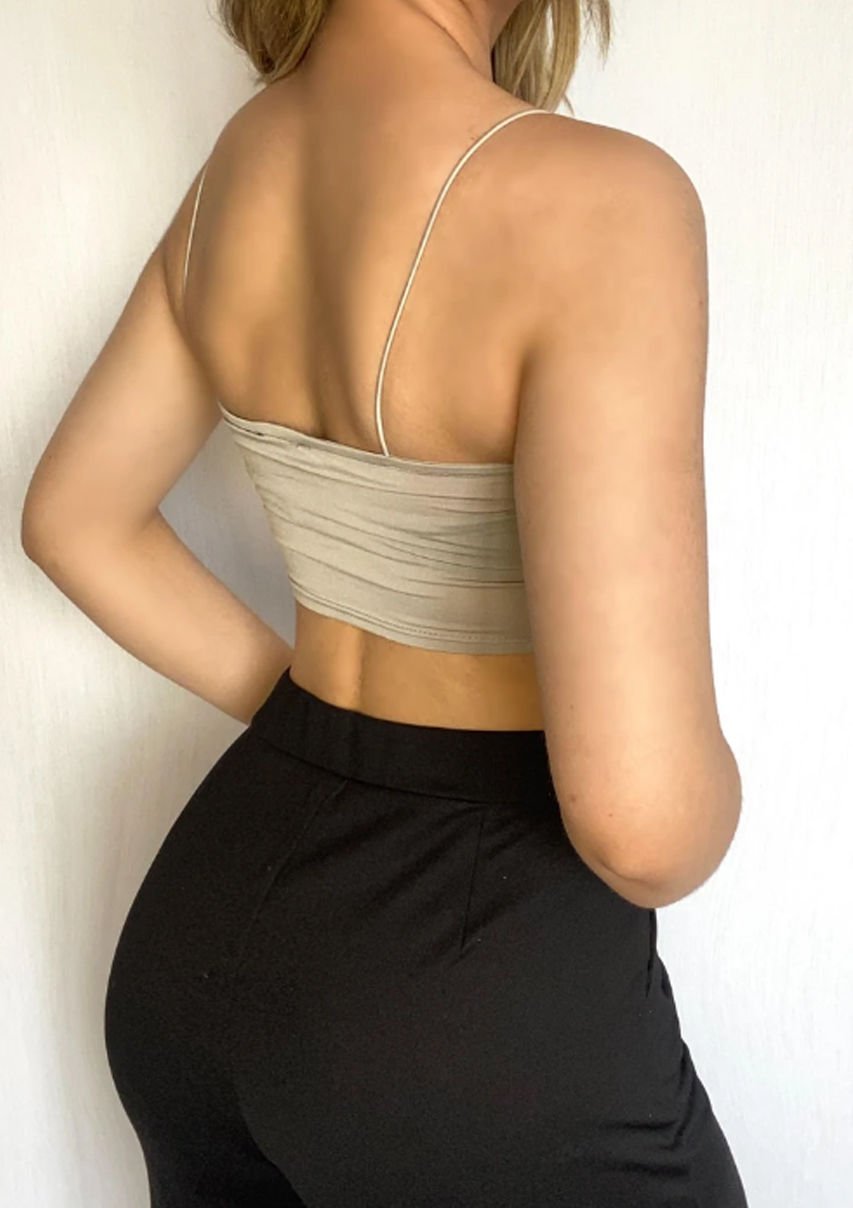 İp Askılı Crop Buzzy Bluz  Taş