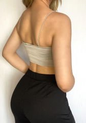 İp Askılı Crop Buzzy Bluz  Taş
