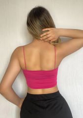 İp Askılı Crop Buzzy Bluz  Pembe