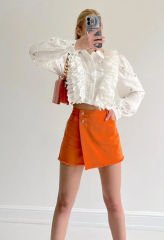 Asimetrik Şort Etek Oranj